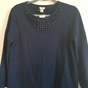 J. Crew navy blue necklace sweater 3/4 sleeve